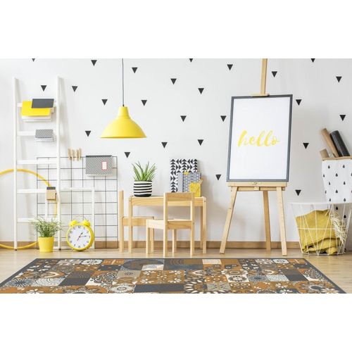 Tapis Vinyle Carreaux Ciments Cuisine Orange 80x200cm