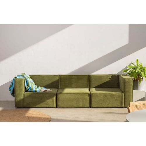 Canapé 3 Places Avec Chaiselongue En Velours Côtelé Vert
