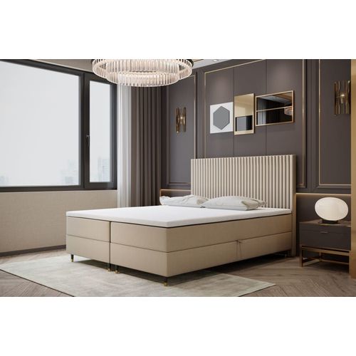 Ensemble sommier et matelas en velours beige 180x200
