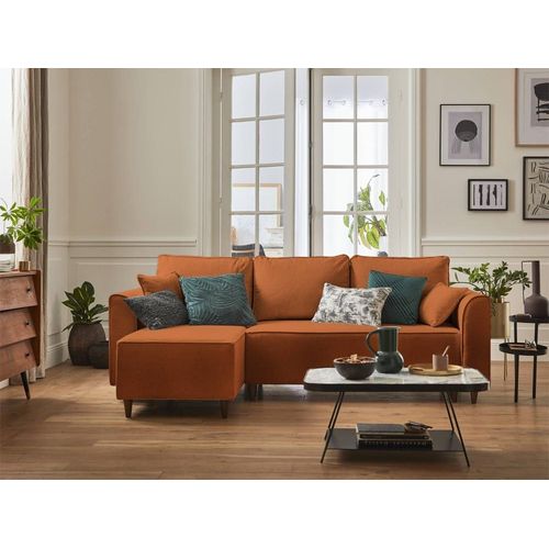 Canapé D'angle Réversible Convertible 4 Places En Tissu Rouille