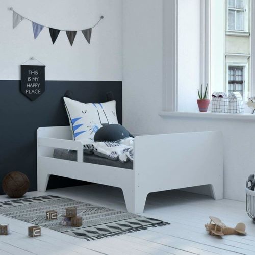 Lit Évolutif Effet Bois Blanc 90x140 À 90x200 Cm