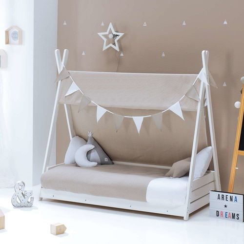 Lit Bébé Montessori En 70x140 Cm Avec Textile En Brun