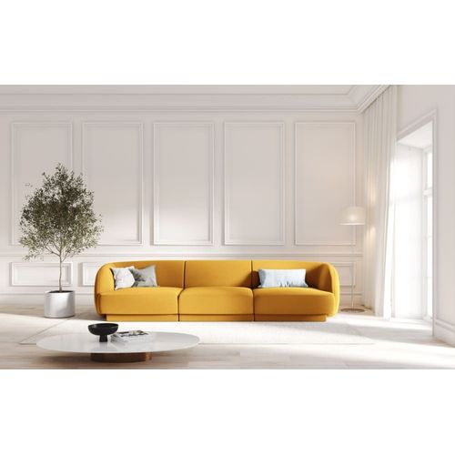 Canapé 3 Places En Tissu Velours Jaune