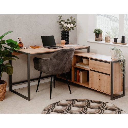 Bureau D'angle Modulable 1 Tiroir, 1 Porte Effet Bois - L139 X H75 Cm