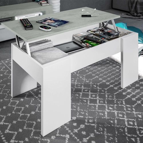 Table Basse Effet Bois Blanc, Ciment 108x45h50 Cm