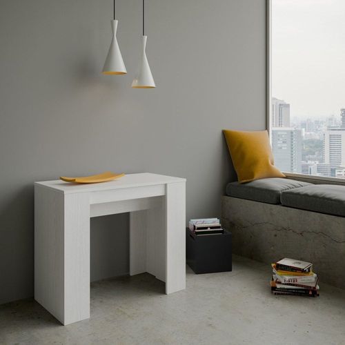 Console Extensible 90x48/308 Cm Effet Bois Frêne Blanc