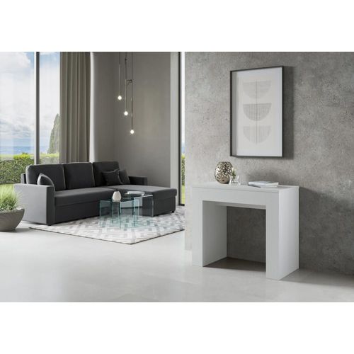 Console Extensible 90x49/307 Cm Effet Bois Frêne Blanc