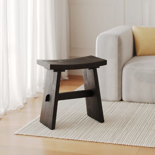 Tabouret En Bois De Teck Recyclé Peint En Noir