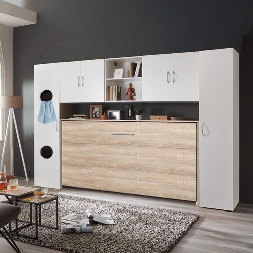Lit Pliant Horizontal - 1 Lit - 90x200 - L212 Cm - Effet Chêne