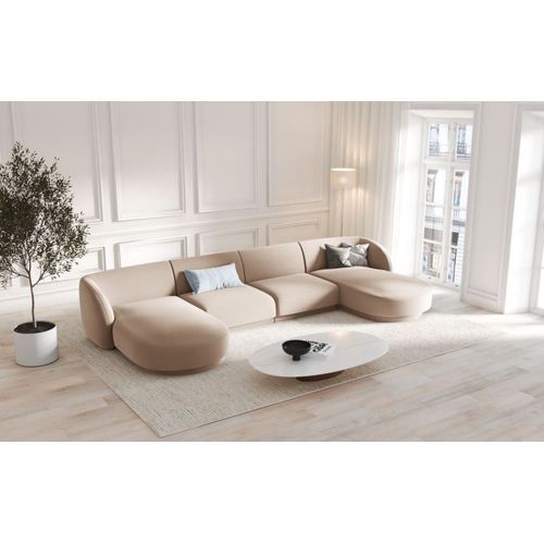 Canapé Panoramique 5 Places En Tissu Velours Cappuccino