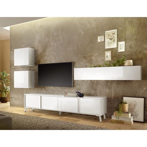 Meuble Tv 4 Portes - L205 Cm - Blanc