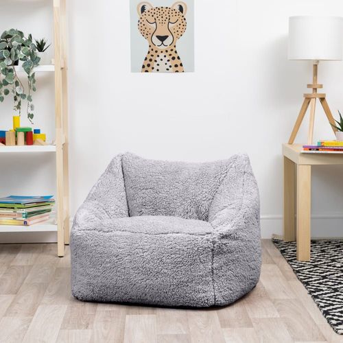 Pouf Fauteuil Enfant Polaire Sherpa Gris Clair