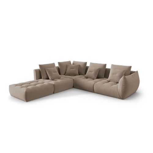 Canapé D'angle Gauche Modulaire 4 Places En Velours Marron Clair