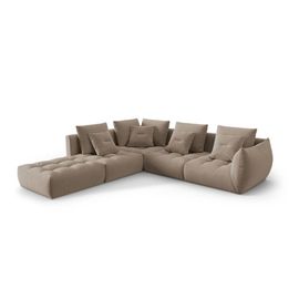 Canapé D'angle Gauche Modulaire 4 Places En Velours Marron Clair