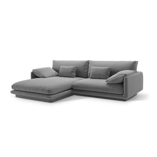 Canapé D'angle Gauche 4 Places En Velours Gris Clair