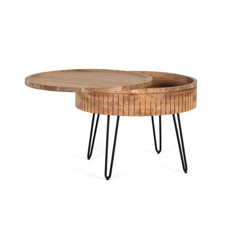 Table Basse En Bois De Manguier Avec Base En Fer Fabriquée À La Main