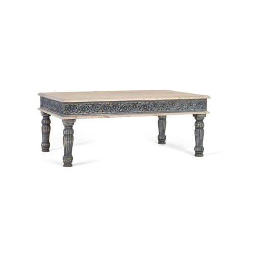 Table Basse En Bois De Manguier Avec Base En Fer Fabriquée À La Main