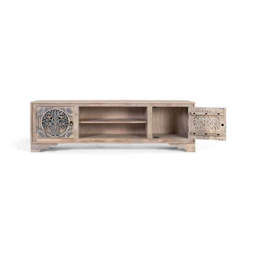 Meuble Tv Avec 2 Portes Et 2 Compartiments En Bois De Manguier