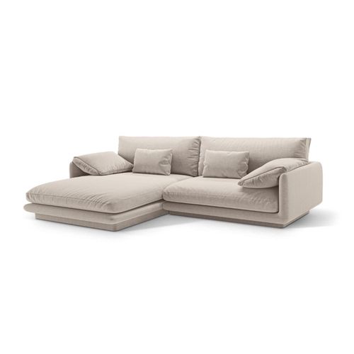 Canapé D'angle Gauche 4 Places En Tissu Structurel Beige Clair