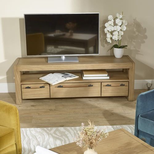 Meuble Tv Avec Tiroirs En Bois Massif Style Contemporain