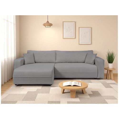Canapé D'angle Xl Convertible 3 Places En Tissu Bouclette - Gris