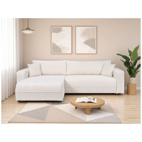 Canapé D'angle Xl Convertible 3 Places En Tissu Bouclette - Blanc