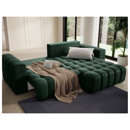 Canapé D'angle Droit 3 Places Convertible En Tissu - Vert Foncé