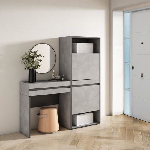 Table Console D´Entrée Effet Bois Ciment 130x35x145cm
