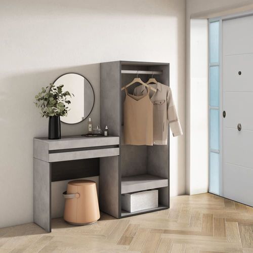 Table Console D´Entrée Effet Bois Ciment 130x35x145cm