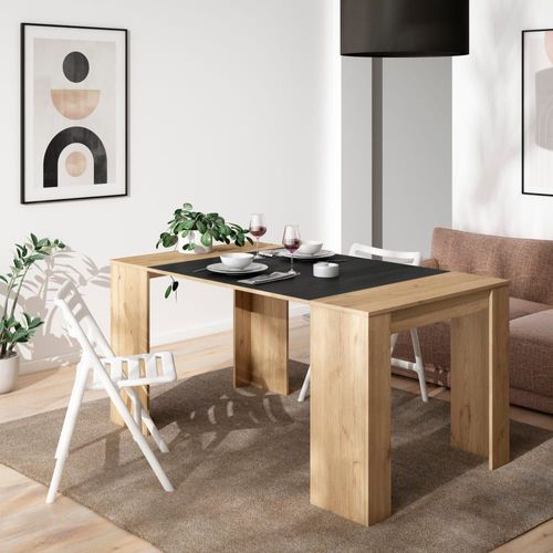 Console Extensible Effet Bois Chêne Et Noir 140x90x77cm