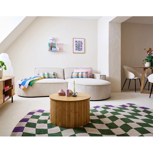 Canapé D'angle Droit 4 Places En Velours Côtelé Beige