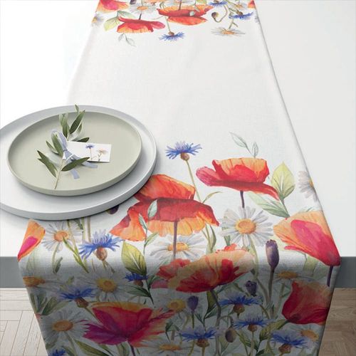 Chemin De Table En Coton Coquelicots Et Bleuets