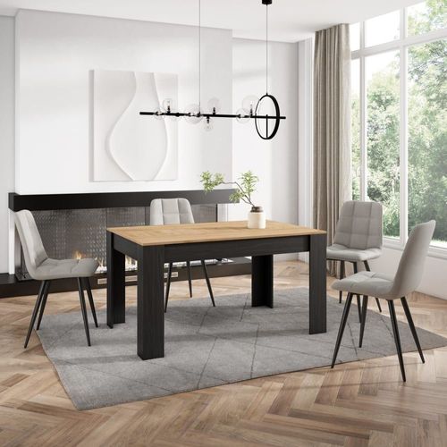 Table À Manger Effet Bois De Chêne Et Noir 140x90x76cm