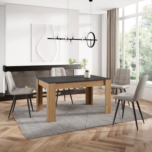 Table À Manger Effet Bois Noir Et Chêne 140x90x76cm