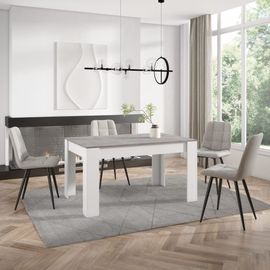 Table À Manger Effet Bois Ciment Et Blanc 140x90x76cm