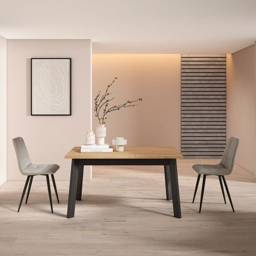 Table À Manger Effet Bois De Chêne Et Noir 140x90x75cm
