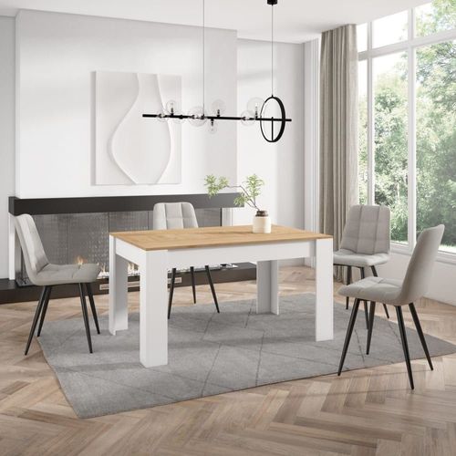 Table À Manger Effet Bois De Chêne Et Blanc 140x90x76cm