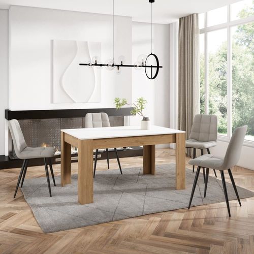 Table À Manger Effet Bois Blanc Et Chêne 140x90x76cm