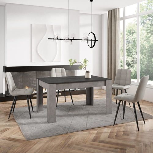 Table À Manger Effet Bois Noir Et Ciment 140x90x76cm