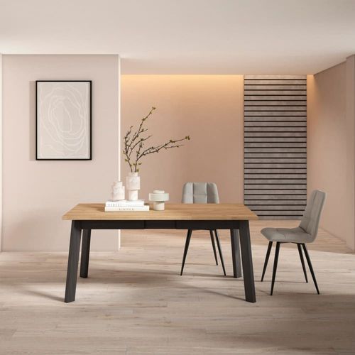 Table À Manger Effet Bois De Chêne Et Noir 167x90x75cm