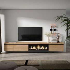 Meuble Tv Effet Bois De Chêne 317x35x45cm Cheminée Effet Feu Xxl