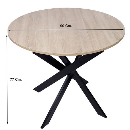Table À Manger Ronde Effet Bois De Chêne Et Noir 90x90x77cm