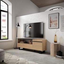 Meuble Tv Effet Bois Chêne 150x35x57cm Avec Pieds