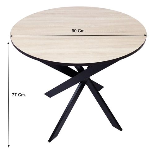 Table À Manger Ronde Effet Bois De Chêne Et Noir 90x90x77cm