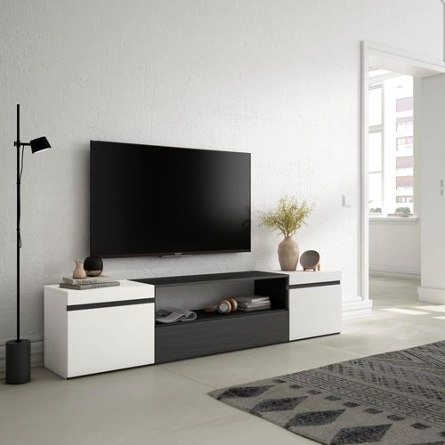 Meuble Tv Effet Bois Blanc Et Noir 200x35x45cm