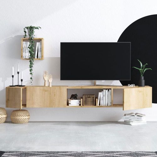 Meuble Tv Suspendu 3 Portes En Bois L180cm - Bois Clair