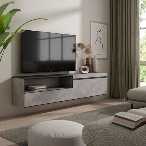 Meuble Tv Effet Bois Ciment 200x35x45cm Suspendu