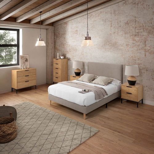 Sommier + Tête De Lit 140x190 Cm Couleur Gris