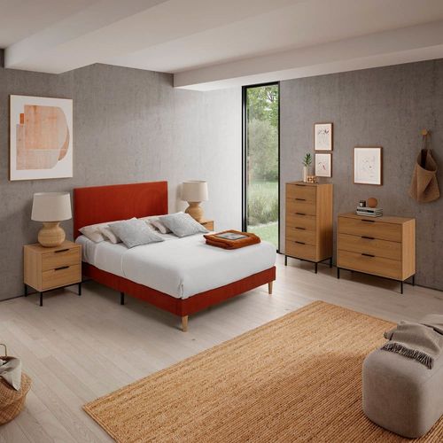 Sommier + Tête De Lit 140x190 Cm Couleur Brique