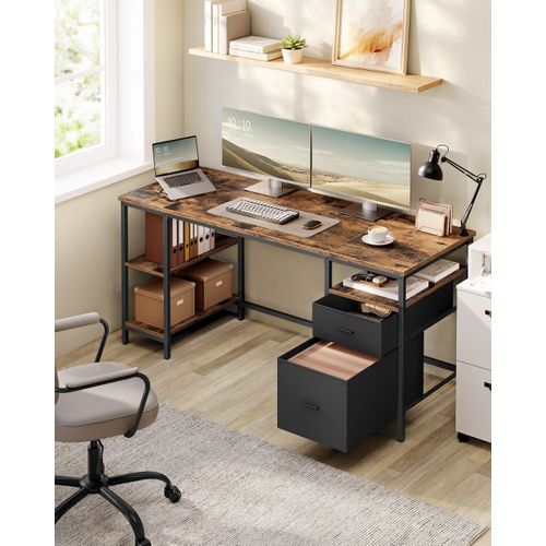 Bureau D’Ordinateur 60 X 160 X 76 Cm Marron Rustique Et Noir Mat